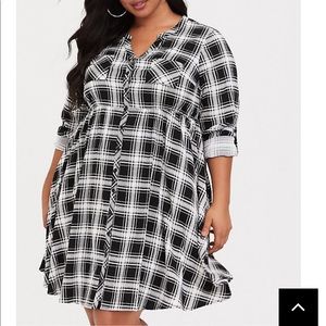 NWT BLACK & WHITE PLAID CHALLIS SHIRTDRESS